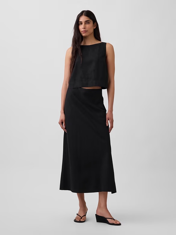 Gap Nwt Black Linen-Blend Maxi Slip Skirt In Tall
